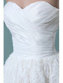 Satin Sweetheart Asymmetrical A-line Wedding Dress with Flowers