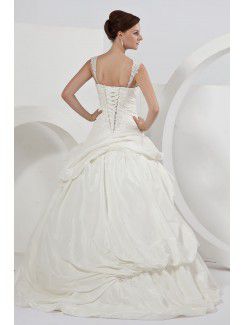 Taffeta Straps Court Train Ball Gown Wedding Dress with Embroidered