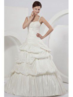 Taffeta Straps Court Train Ball Gown Wedding Dress with Embroidered