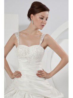 Taffeta Straps Court Train Ball Gown Wedding Dress with Embroidered