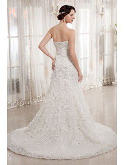 Organza Sweetheart Chapel Train Mermaid Wedding Dress with Flowers and Sash