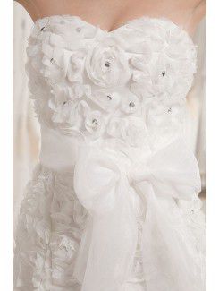 Organza Sweetheart Chapel Train Mermaid Wedding Dress with Flowers and Sash