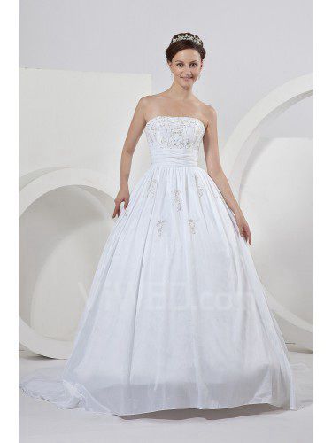 Satin Strapless Court Train Ball Gown Wedding Dress with Embroidered