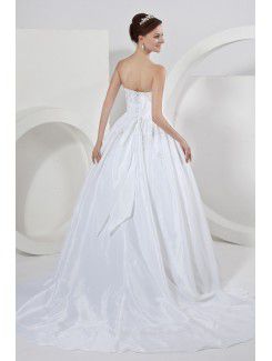 Satin Strapless Court Train Ball Gown Wedding Dress with Embroidered