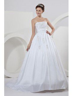 Satin Strapless Court Train Ball Gown Wedding Dress with Embroidered