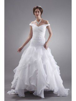 Organza Off-the-shoulder Ankle-Length A-Line Wedding Dress