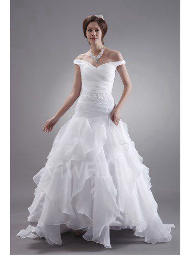 Organza Off-the-shoulder Ankle-Length A-Line Wedding Dress