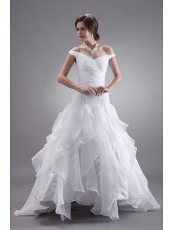 Organza Off-the-shoulder Ankle-Length A-Line Wedding Dress