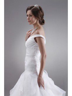 Organza Off-the-shoulder Ankle-Length A-Line Wedding Dress