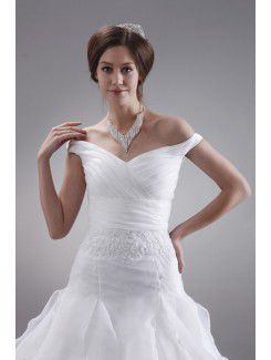 Organza Off-the-shoulder Ankle-Length A-Line Wedding Dress