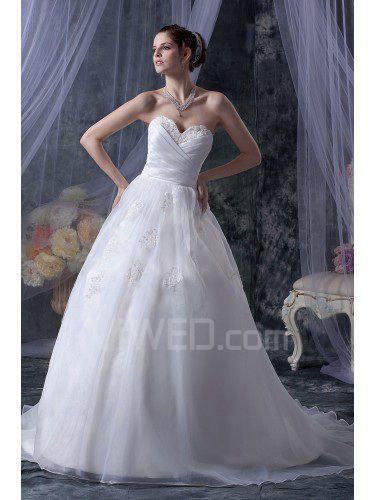 Organza Sweetheart Sweep Train Ball Gown Wedding Dress with Embroidered