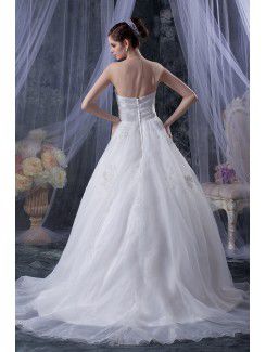 Organza Sweetheart Sweep Train Ball Gown Wedding Dress with Embroidered