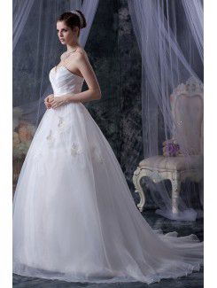 Organza Sweetheart Sweep Train Ball Gown Wedding Dress with Embroidered