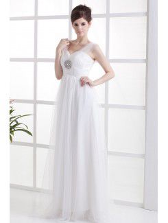 Chiffon Straps Floor Length Column Wedding Dress with Sequins