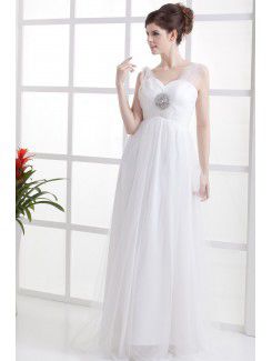 Chiffon Straps Floor Length Column Wedding Dress with Sequins