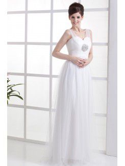 Chiffon Straps Floor Length Column Wedding Dress with Sequins