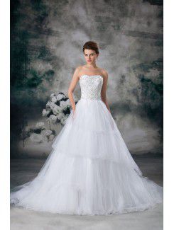 Net Scoop Sweep Train A-line Embroidered Wedding Dress