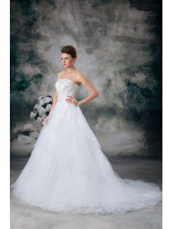 Net Scoop Sweep Train A-line Embroidered Wedding Dress