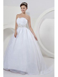 Tulle and Tulle Sweetheart Sweep Train Ball Gown Wedding Dress with Beading