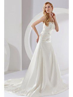 Satin Strapless Chapel Train A-line Wedding Dress