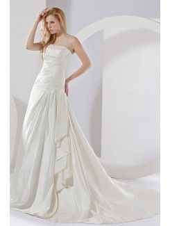 Satin Strapless Chapel Train A-line Wedding Dress