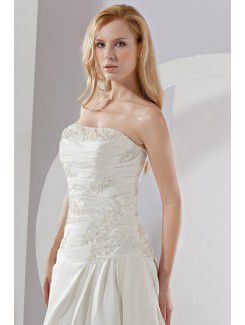 Satin Strapless Chapel Train A-line Wedding Dress