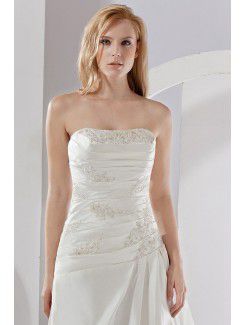 Satin Strapless Chapel Train A-line Wedding Dress