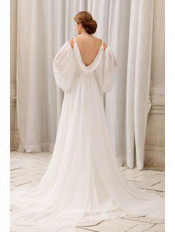 Chiffon V-Neckline Court Train Column Wedding Dress with Ruffle