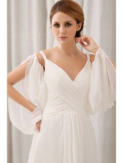 Chiffon V-Neckline Court Train Column Wedding Dress with Ruffle