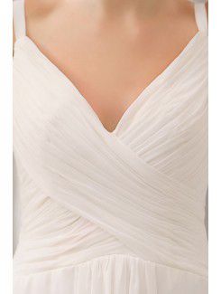 Chiffon V-Neckline Court Train Column Wedding Dress with Ruffle