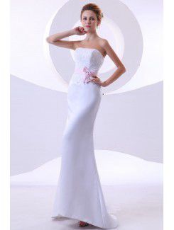 Satin Strapless Sweep Train Sheath Wedding Dress with Embroidered