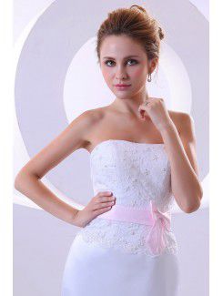 Satin Strapless Sweep Train Sheath Wedding Dress with Embroidered