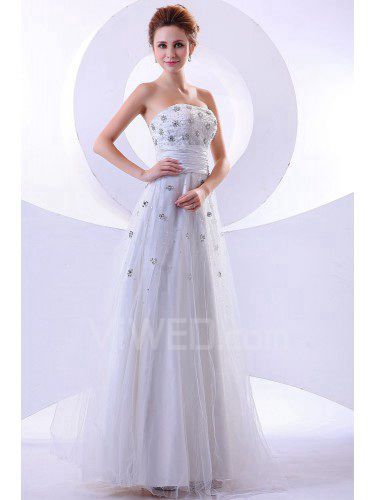 Raso e tulle lunghezza piano senza spalline a-line abito da sposa