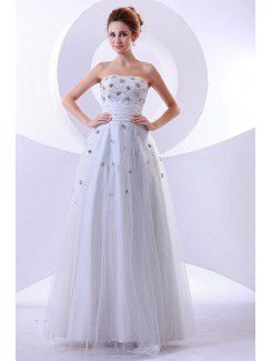 Satin and Tulle Strapless Floor Length A-line Wedding Dress