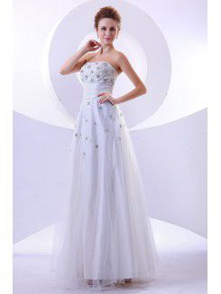 Satin and Tulle Strapless Floor Length A-line Wedding Dress