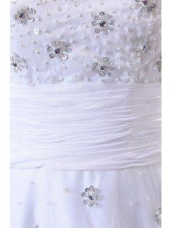 Satin and Tulle Strapless Floor Length A-line Wedding Dress