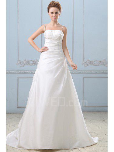 Taffeta Spaghetti Straps Court Train A-line Wedding Dress with Embroidered