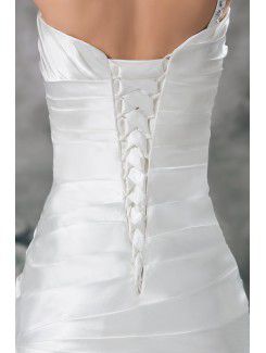 Satin One-Shoulder Chapel Train A-line Embroidered Wedding Dress