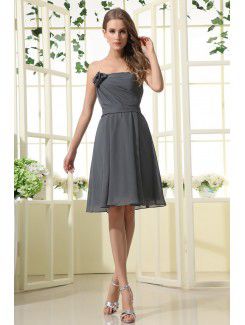 Chiffon Strapless Knee-Length A-line Bridesmaid Dress with Flower