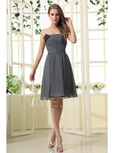 Chiffon Strapless Knee-Length A-line Bridesmaid Dress with Flower