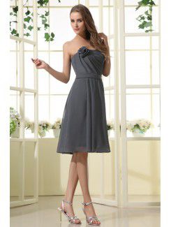 Chiffon Strapless Knee-Length A-line Bridesmaid Dress with Flower