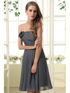 Chiffon Strapless Knee-Length A-line Bridesmaid Dress with Flower