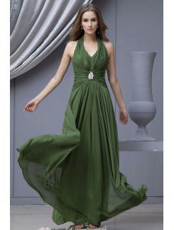 Halfter bodenlangen chiffon kleid brautjungfer spalte mit strass