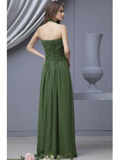 Chiffon Halter Floor Length Column Bridesmaid Dress with Rhinestones