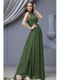 Chiffon Halter Floor Length Column Bridesmaid Dress with Rhinestones