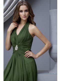 Chiffon Halter Floor Length Column Bridesmaid Dress with Rhinestones