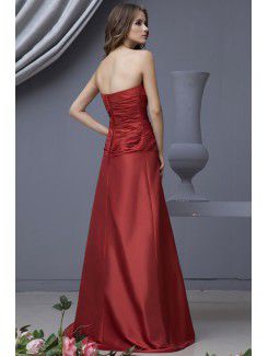 Satin Strapless Floor Length A-line Bridesmaid Dress with Hand-made Flower