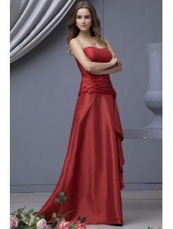 Satin Strapless Floor Length A-line Bridesmaid Dress with Hand-made Flower