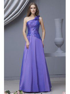 Taffeta One-Shoulder Floor Length A-line Bridesmaid Dress with Ruffle