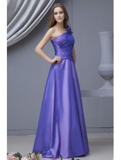 Taffeta One-Shoulder Floor Length A-line Bridesmaid Dress with Ruffle